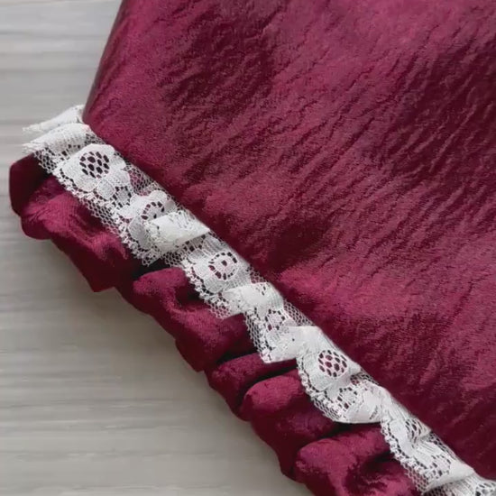 Burgundy Satin with Ruffled, Fall Dog Bandana, snap on dog bandana, Autumn dog bandana, ruffle trim dog bandana, girl dog bandana,