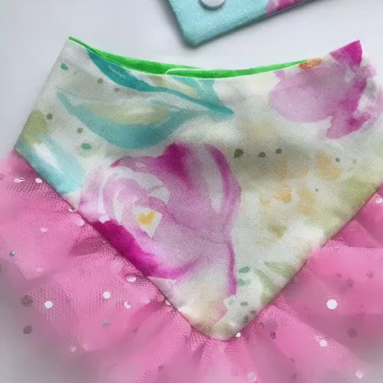 Spring Dog Bandana with Pink Floral Ruffles and Matching Bow