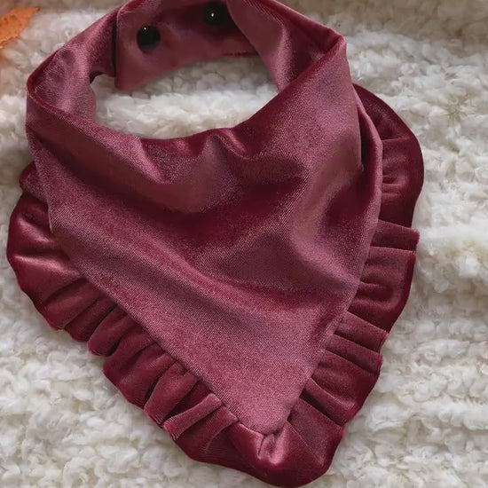 New! Mauve Velvet with ruffles Dog bandana, Fancy bandana, Snap on Bandana, Matching hair-bow, Bow and Bandana, fall dog bandanas