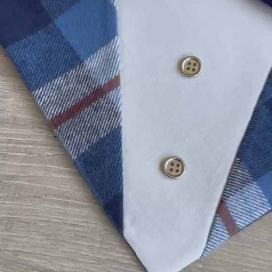 Fall Plaid Dog Bandana Tuxedo, Navy Velvet Bowtie