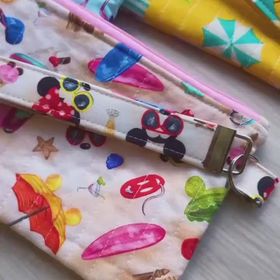 Handmade Quilted Zipper Pouch Set with Matching Key Fob