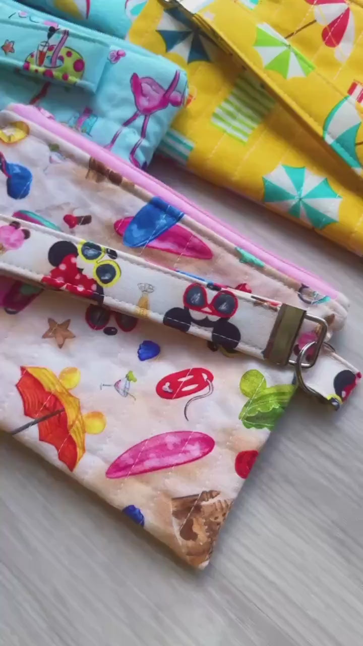 Handmade Quilted Zipper Pouch Set with Matching Key Fob