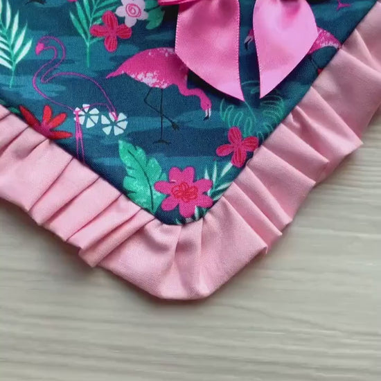 Tropical Flamingo Dog Bandana with Pink Ruffle and Bow