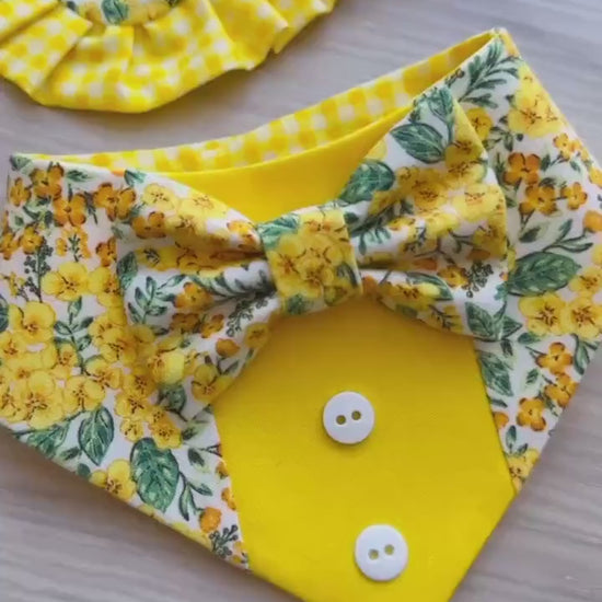 Yellow Floral Dog Bandana Tuxedo with Bow Tie