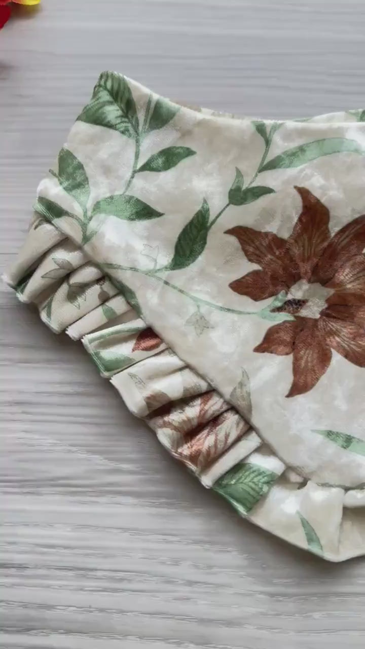 Floral Velvet Dog Bandana, Ruffled Snap-On Autumn Pet Scarf