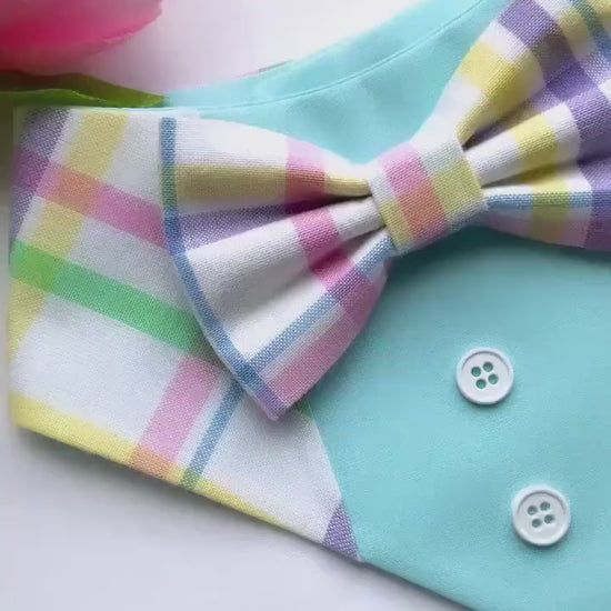 Spring Plaid Dog Bandana with Ruffles and Bow