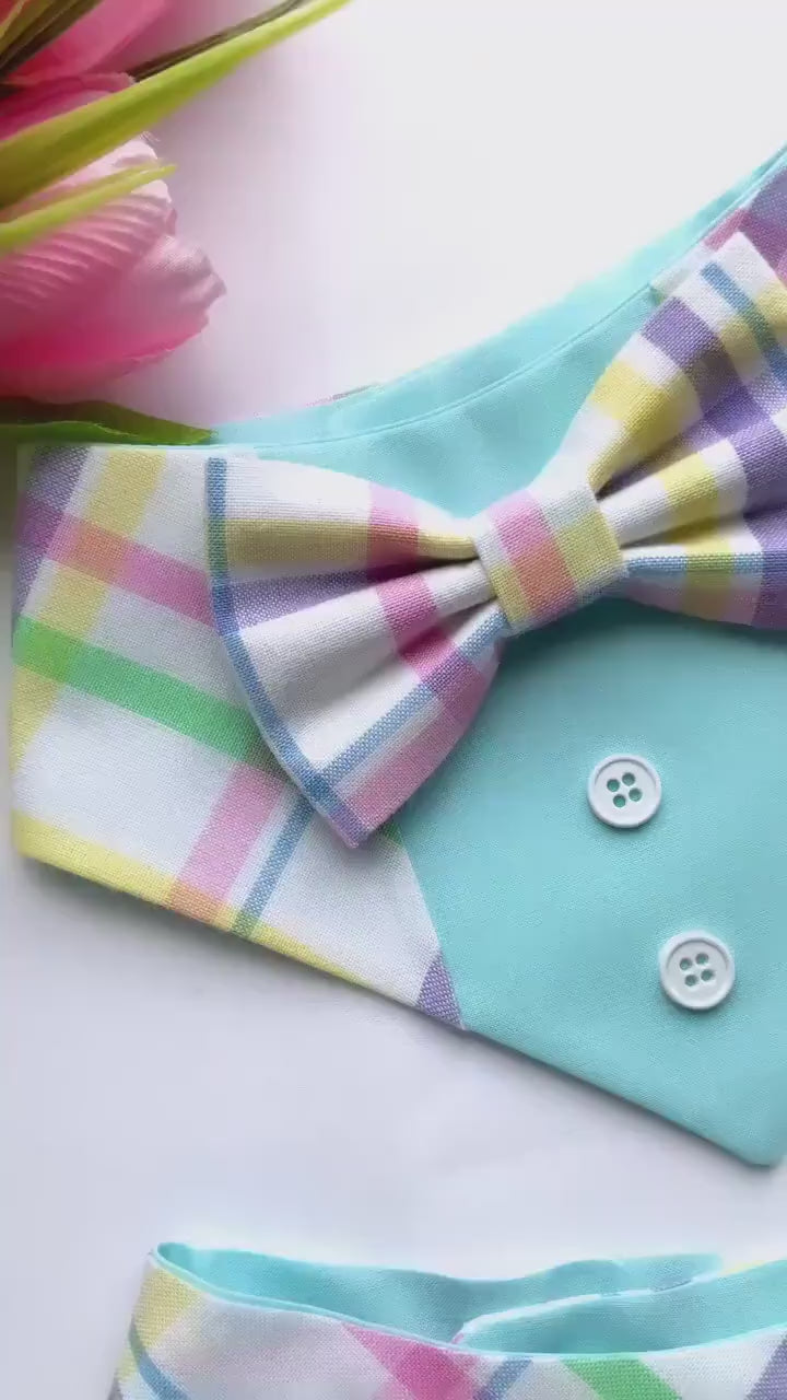 Spring Plaid Dog Bandana with Ruffles and Bow