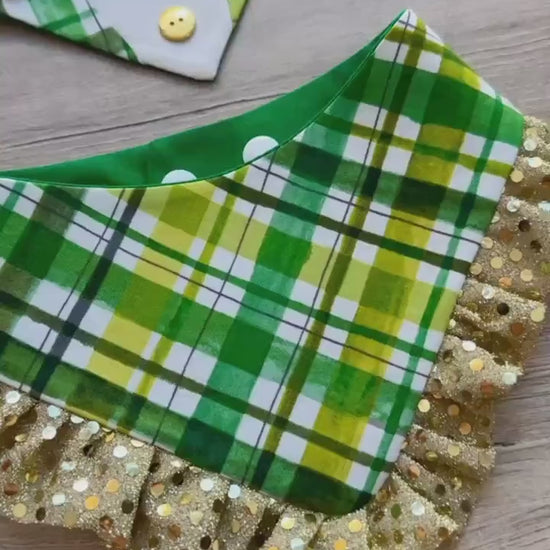 Shamrock Ruffle Dog Bandana, St. Patrick's Day Puppy Scarf, Reversible Snap