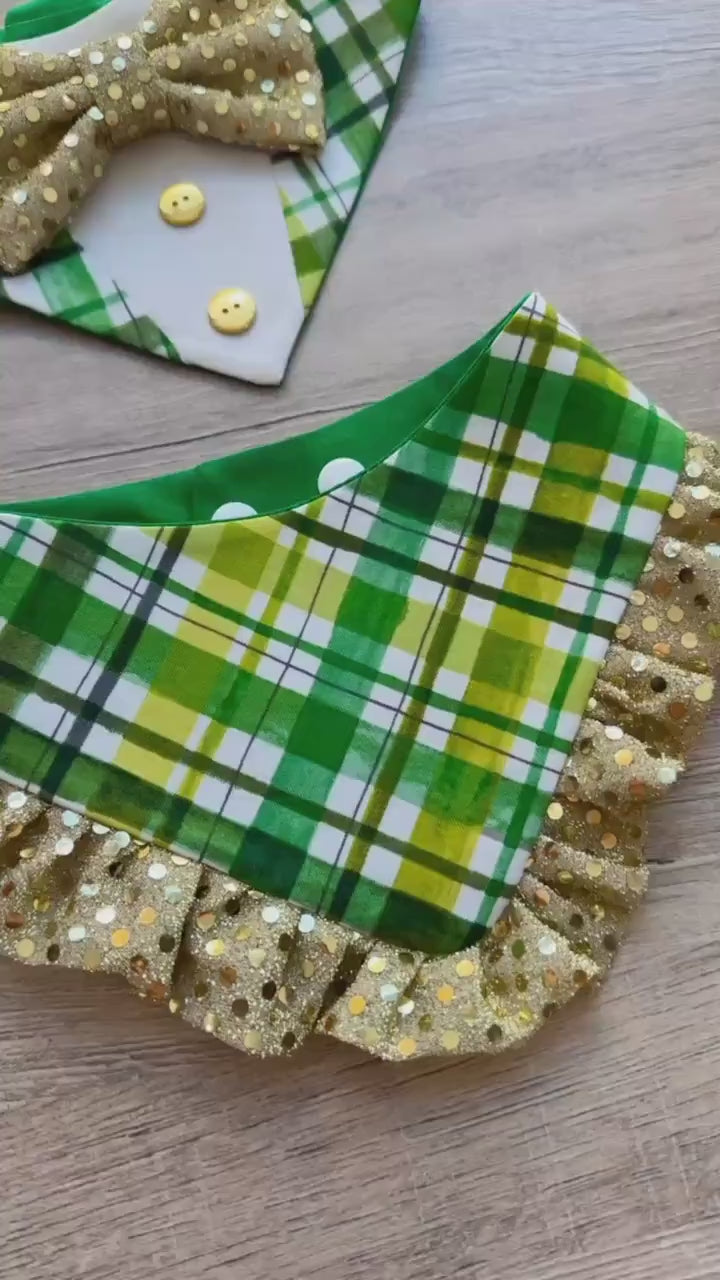 Shamrock Ruffle Dog Bandana, St. Patrick's Day Puppy Scarf, Reversible Snap