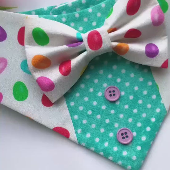 Easter Dog Tuxedo Bandana, Jelly beans, Bandana with bow tie for dogs, Easter cute dog boy accessories