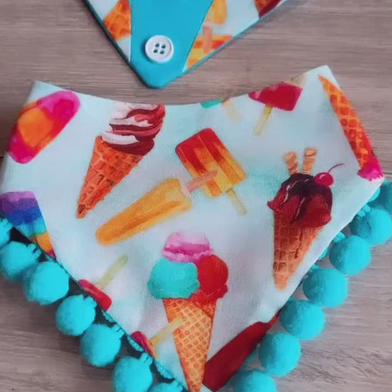 Ice Cream & Rainbow Dog Bandana, Matching Hair-Bow