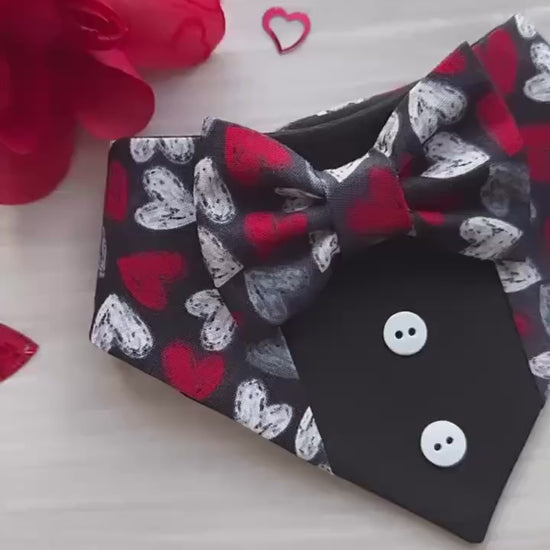 Hearts Dog Bandana with Ruffles, Valentines Snap-On Pet Bandana