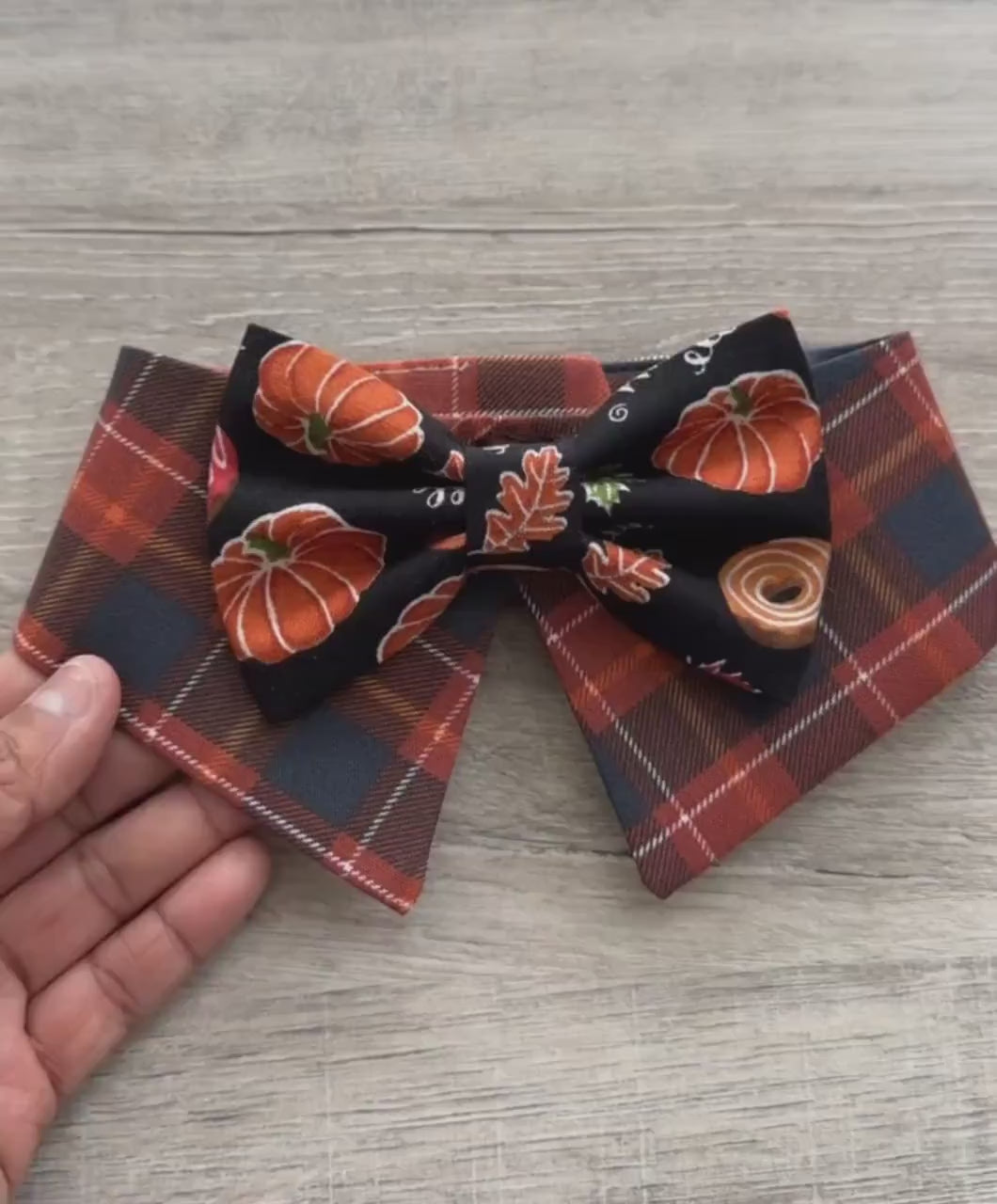 Fall Dog Tuxedo Collar bandana, Pumpkin brown plaid bowtie, Dog Formal Collar, Pointed Shirt Collar, bowtie, boy dog bandana.