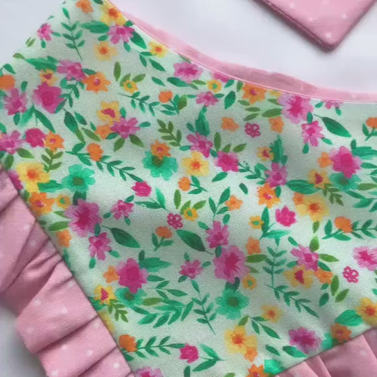 Spring Floral Dog Bandana with Ruffles, Matching Hair Bow