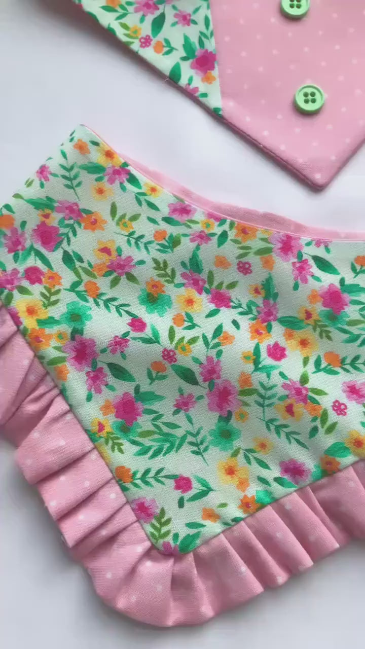 Spring Floral Dog Bandana with Ruffles, Matching Hair Bow
