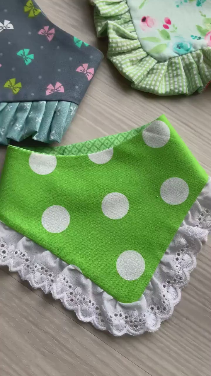 Spring Floral Ruffle Dog Bandana, Lyme Awareness, Matching Hair Bow