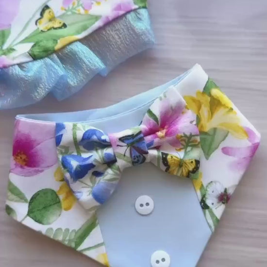 Spring Floral Dog Bandana with Ruffle, Snap Closure