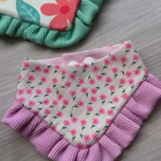 Spring Pink Floral Dog Bandana with Ruffle, Snap Closure