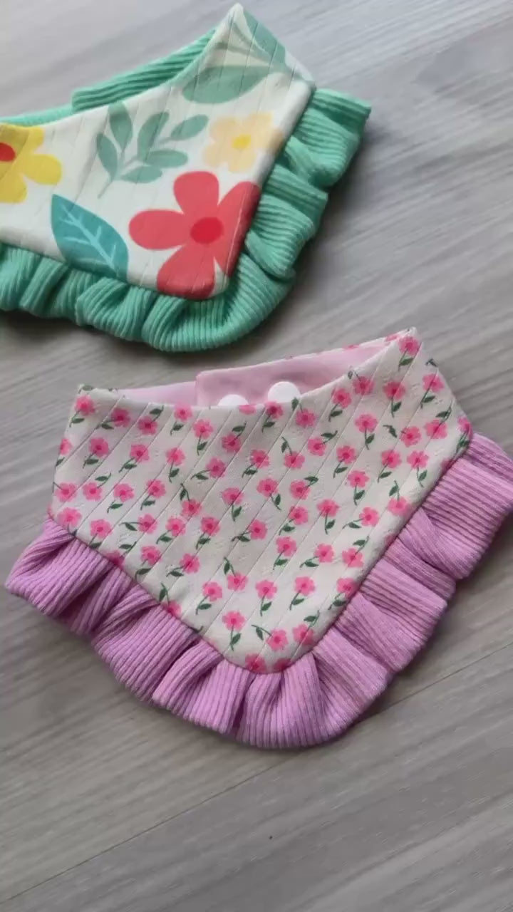 Spring Pink Floral Dog Bandana with Ruffle, Snap Closure