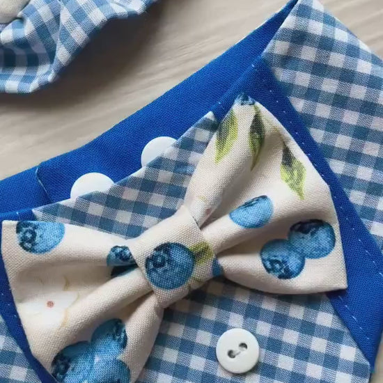 Blueberry Dog Bandana with Gingham Ruffles, Summer Berries pet scarf, perfect gift for summer for dogs, Girly bandanas and cats