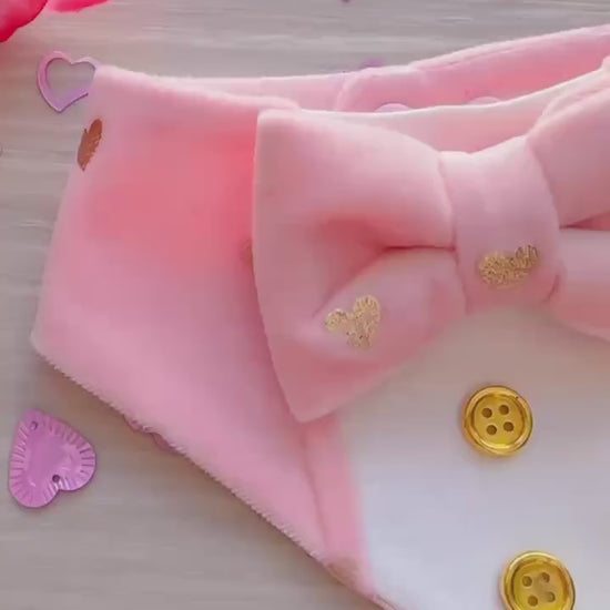 Valentines Dog Tuxedo Bandana, Pink & Gold Hearts, Pet Bowtie Scarf