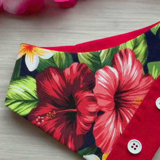 Tropical Hawaiian Dog Bandana, Black Floral Pet Scarf with Snaps