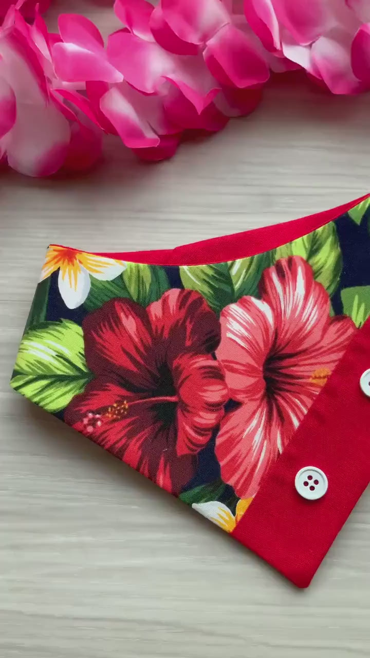 Tropical Hawaiian Dog Bandana, Black Floral Pet Scarf with Snaps