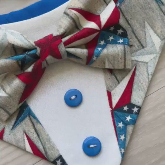 Patriotic Dog Tuxedo Bandana, 4th of July Pet Bandana, USA Star Flags Dog Scarf, Independence Day Dog Gift, American Flag  Dog Bandana