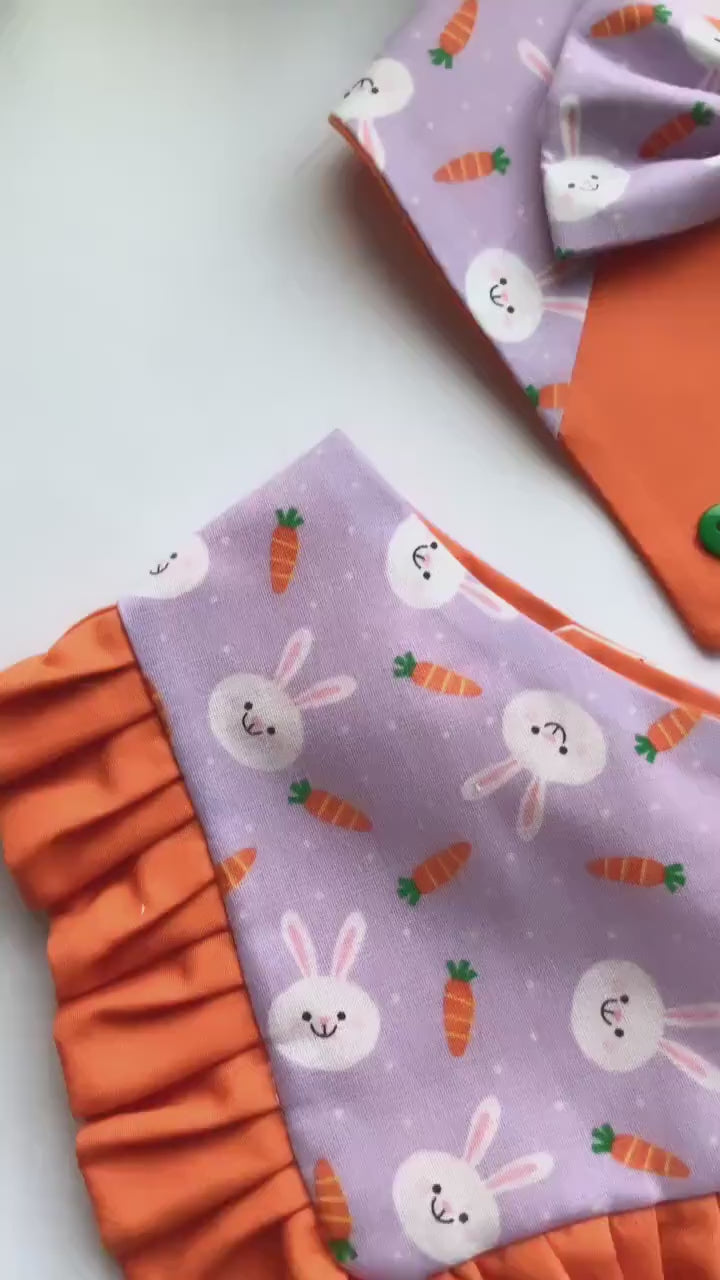Easter Dog Bandana with Ruffles, Bunnies, and Matching Bow