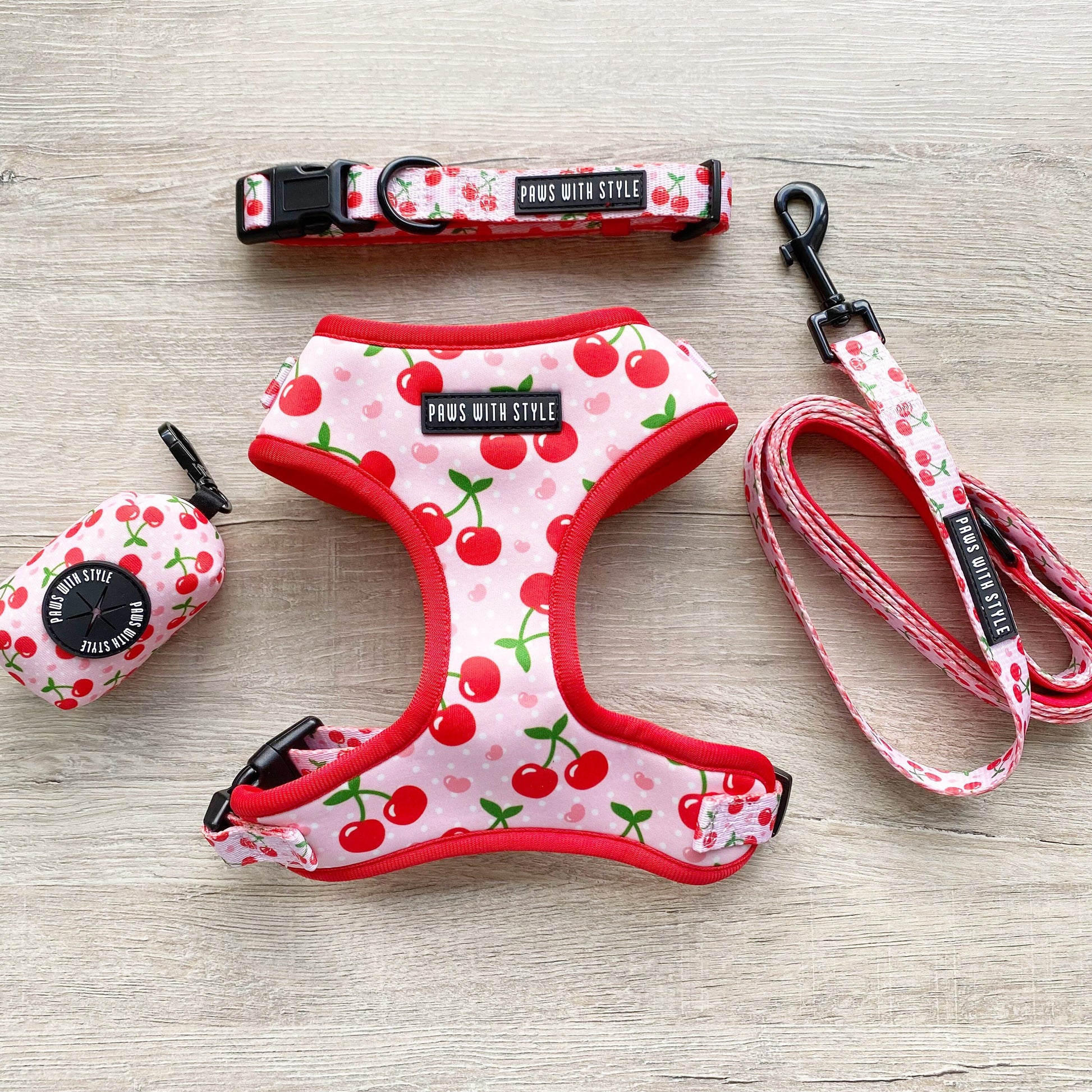 BUNDLE Set Cherry Adjustable Dog Harness