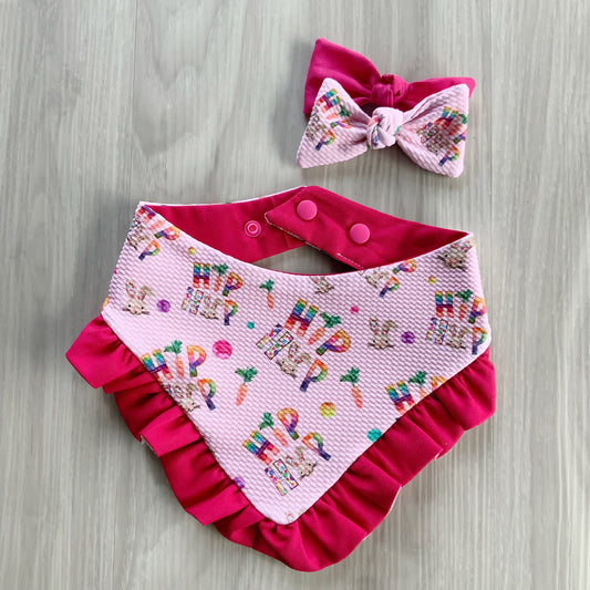 Easter Dog bandana with ruffles, hip hop Snap on Bandana, Matching hair-bow, Bow and Bandana, Floral bandana