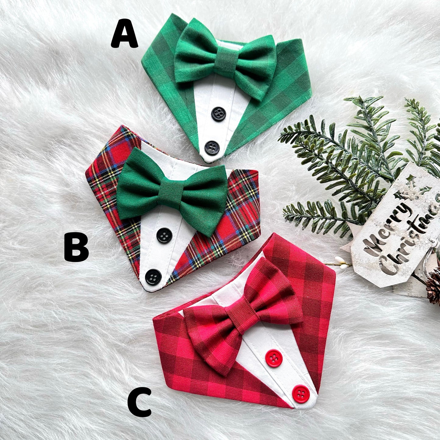 Red Green & White Dog Tuxedo Bandana