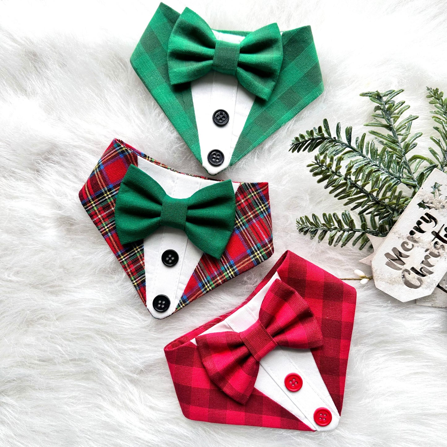 Red Green & White Dog Tuxedo Bandana