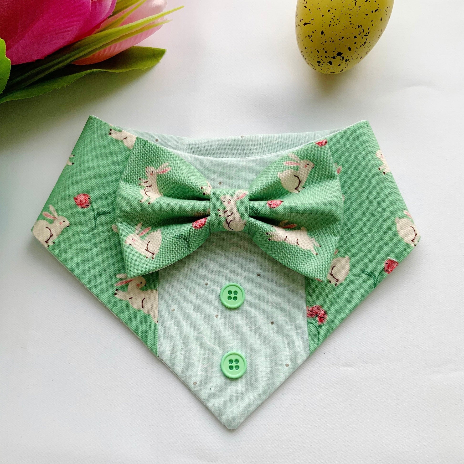 Easter Dog Tuxedo Bandana, Tiny Bunny Bandana with bow tie for dogs, Easter cute dog boy accessories